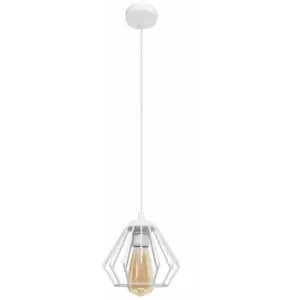 Image of Helam Lighting - Helam Agat Wire Frame Pendant Ceiling Light White 18cm