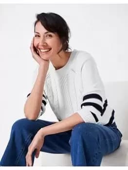 Image of Crew Clothing Rita Cable Knit Jumper - White, Size 8, Women