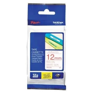 Image of Brother P-touch TZ 232 12mm x 8m Red On White Matt Laminated Labelling Tape