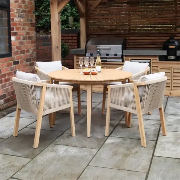 Image of Royalcraft Roma 120cm 4 Seat Set with Rope Dining Chairs - Beige One Size