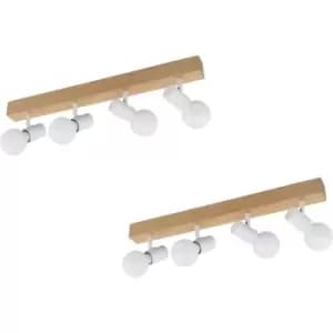 Image of 2 PACK 4 Spot Wall Flush Ceiling Light Colour Brown White Shade E27 4x60W