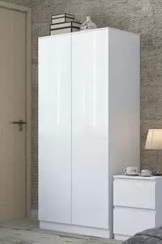 Image of 2 Door High Gloss White Large Double Wardrobe