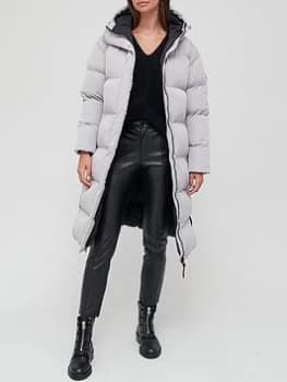 Image of Superdry Studios Longline Padded Duvet Coat - Grey, Size 12, Women