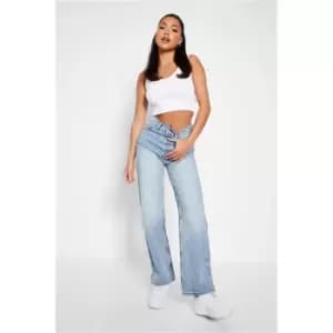 Image of I Saw It First Bleach Wash Premium 90s Wide Leg Jeans - Blue