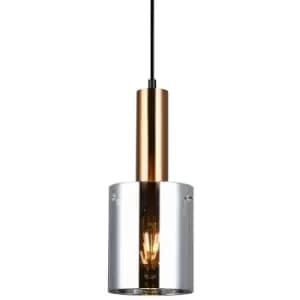 Image of Netlighting Modern Hanging Pendant Brass 1 Light with Glass, Smoky Shade, E27 -