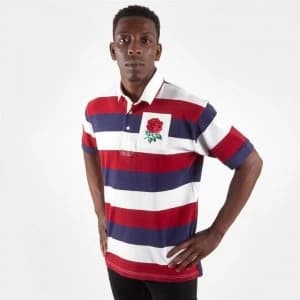 Image of VX-3 England Short Sleeve Rugby Polo Shirt - White/Red/Blue