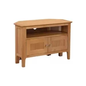 Image of Corner TV Unit in Solid Oak with Storage - TV's up to 32 - Adeline