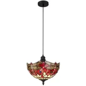Image of 1 Light Uplighter Ceiling Pendant E27 With 30cm Tiffany Shade, Purple, Pink, Crystal, Black - Luminosa Lighting