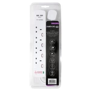 Image of Daewoo 4-Way 2m Switched USB Extension Lead with Surge Protection - White