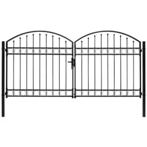 Image of Vidaxl - Fence Gate Double Door with Arched Top Steel 300x125cm Black Black