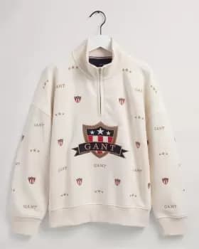 Image of GANT Teens Teens Banner Shield Half-Zip Sweatshirt (176) Beige