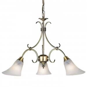 Image of 3 Light Multi Arm Ceiling Pendant Antique Brass, Frosted Glass, E14