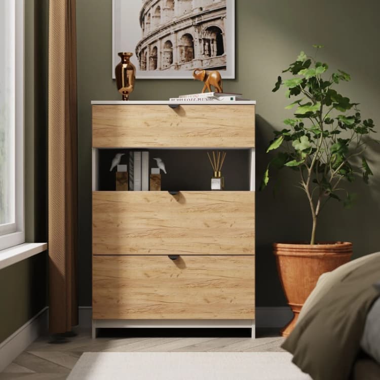 Image of Welcome Furniture Ready Assembled Bora 3 Drawer Open Shelf Deep Chest, Cream BOP650GCKM