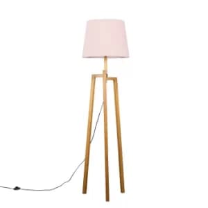 Image of Augustus Light Wood Tripod Floor Lamp with XL Blush Pink Aspen Shade