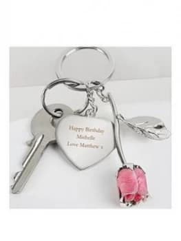 Image of Perosnalised Pink Rose Keyring, One Colour, Women