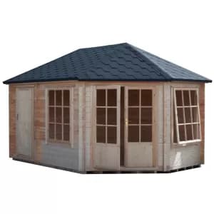 Image of Shire Leygrove Rowney Double Door Corner Log Cabin 10 x 14 ft
