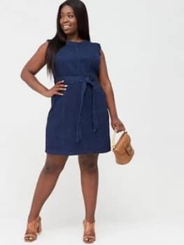 Image of Oasis Curve Frill Sleeve Dress - Dark Wash, Size 24, Women