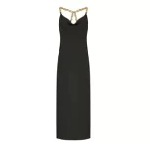 Image of Mela London Black Satin Maxi Dress With Chain Straps - Black