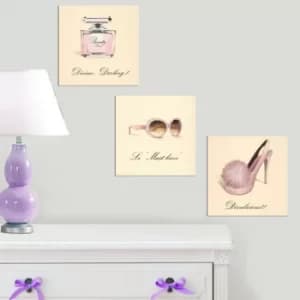 Image of 3BT004 Cream Pink Black Decorative MDF Painting (3 Pieces)