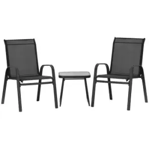 Image of Outsunny 3 Pieces Outdoot Bistro Set, Patio Stackable Armchairs with Breathable Mesh Fabric and PSC Board Coffee Table, Black