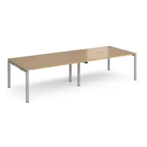 Image of Bench Desk 4 Person Rectangular Desks 2800mm Oak Tops With Silver Frames 1200mm Depth Adapt