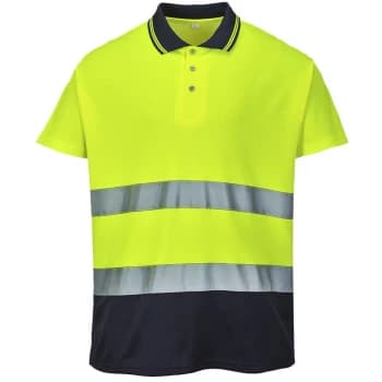 Image of S174YNRL - sz L Two Tone Cotton Comfort Polo - Yellow/Navy - Portwest