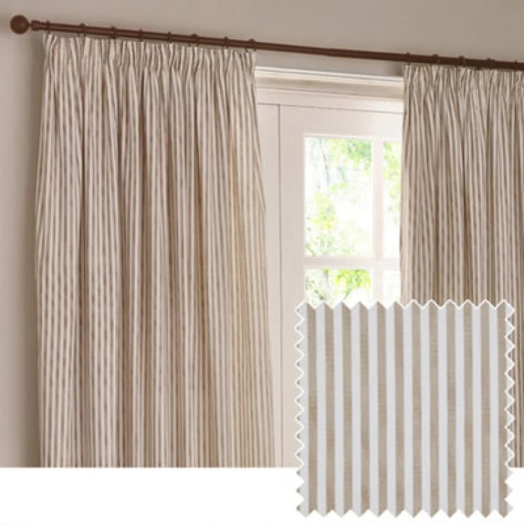 Image of Yard Hebden Striped Cotton Pencil Pleat Curtains, Mineral Blue, (W) 229 X (D) 229Cm