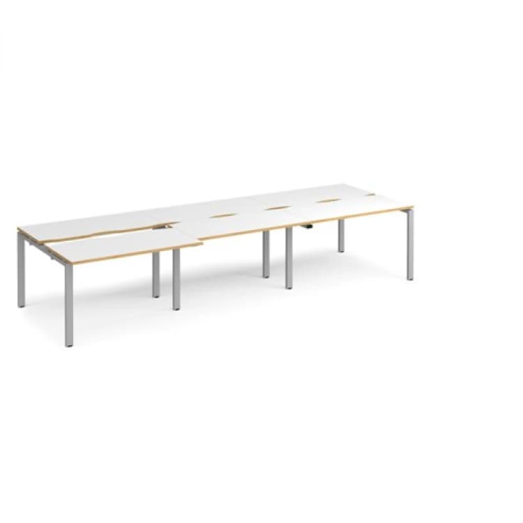 Image of Adapt Bench Desk 6 Person Rectangular Desks 3600mm With Sliding Tops White/Oak Tops With Silver Frames 1200mm Depth Adapt White/Oak STE3612-S-