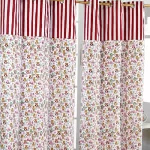 Image of HOMECAPES Owls Printed Ready Made Eyelet Curtain Pair, 117 x 137cm Drop - Red