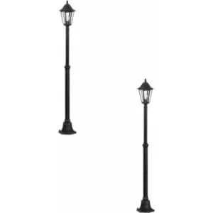 Image of 2 pack IP44 Outdoor Bollard Light Black & Silver Lantern 2000mm Post 60W E27