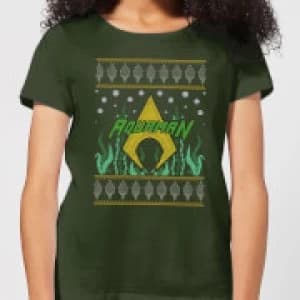 Image of DC Aquaman Knit Womens Christmas T-Shirt - Forest Green - L