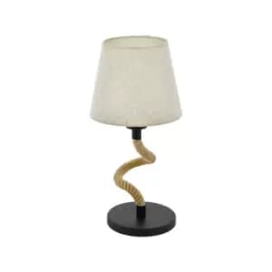 Image of Table Lamp Desk Light Black Base & Rope Stem / Creme Shade 1 x 28W E27 Bulb