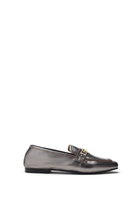 Image of Moda In Pelle Womens 'Earley' Leather Ballet Pumps in Metallic Silver Size: 7 Metallic Silver Female 7