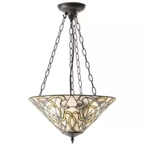 Image of Medium Tiffany Glass 3 Light Pendant - Elegant Art Style - Dark Bronze Finish