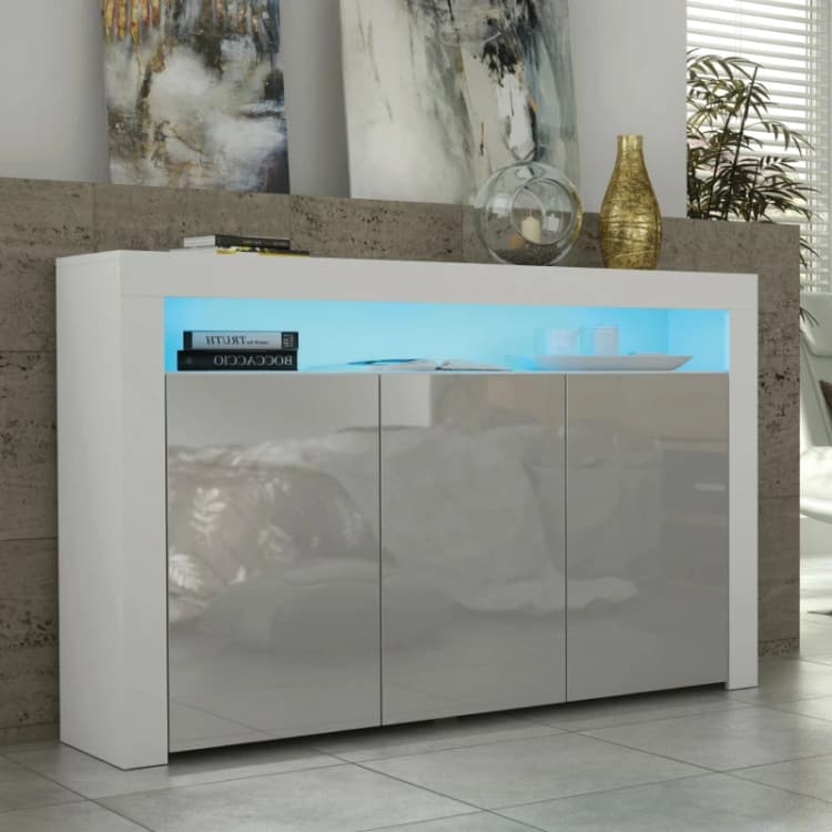 Image of Mex Furniture LTD Sideboard with LED Lighting & Gloss Doors / 155cm in Light Grey Light Grey Unisex
