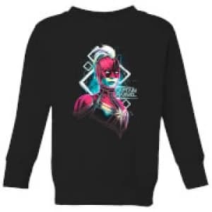Image of Captain Marvel Neon Warrior Kids Sweatshirt - Black - 11-12 Years