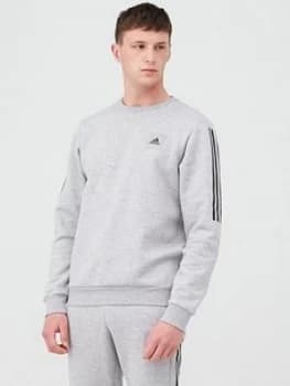 Image of Adidas 3 Stripe Crew Sweat - Medium Grey Heather, Size XL, Men