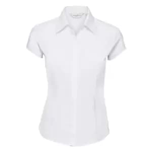 Image of Russell Collection Ladies Cap Sleeve Polycotton Easy Care Fitted Poplin Shirt (4XL) (White)