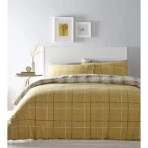 Image of Portfolio Skye Check Ochre King Size Duvet Cover Set Quilt Bedding Bed Set