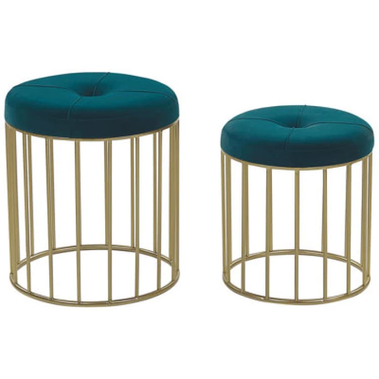 Image of Beliani Set Of 2 Footstools Lubbock Velvet Teal