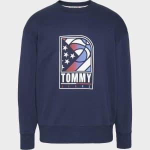 Image of Tommy Jeans Mens Basketball Logo Crewneck Sweatshirt - Twilight Navy - XL