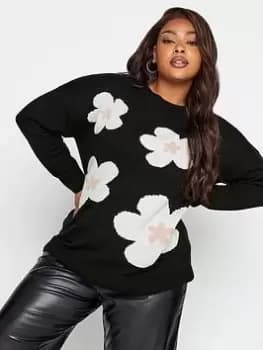 Image of Yours Floral Conversational Jumper, Black, Size 26-28, Women