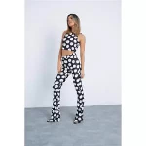 Image of I Saw It First Black Spotted Bengaline Flared Trousers - Black