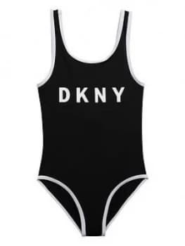 Image of DKNY Girls Logo Swimsuit - Black, Size Age: 8 Years, Women