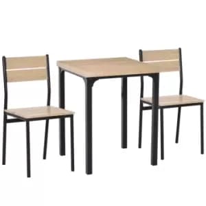 Image of Homcom 3 Piece Compact Dining Table 2 Chairs Set Wooden Metal Legs