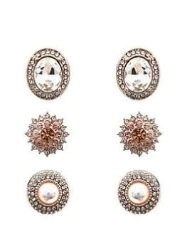 Image of Mood Rose Gold Plated Large Stud Earrings - Pack of 3 - pink