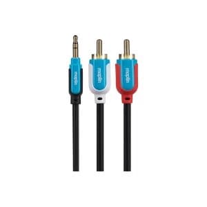 Image of Maplin Premium 3.5mm Stereo 3 Pole Jack to Twin 2 Pole RCA Phono Cable 5m