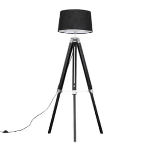 Image of Clipper Black Tripod Floor Lamp with Black Doretta Shade