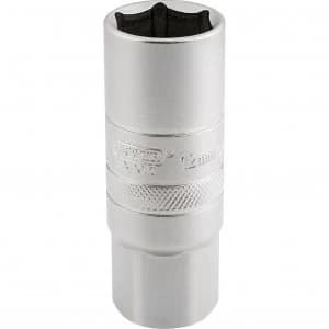 Image of Draper 1/2" Drive Satin Chrome Hexagon Spark Plug Socket 3/8" 12mm