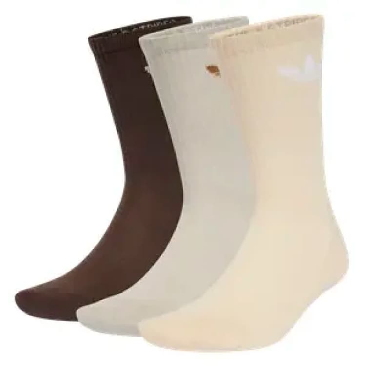 Image of Adidas Brown, Grey and Cream Fabric Ribbed Pack of 6 Crew Socks, Size: M